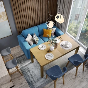 Интерьер студии в современном стиле с мебелью в голубых оттенках: фото 