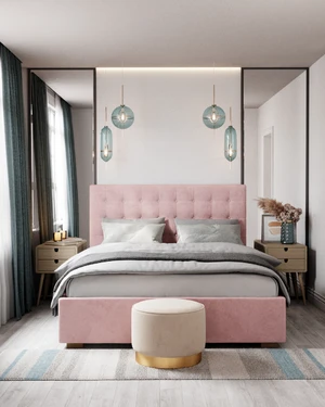 Интерьер спальни с розовой кроватью Finlay: фото 