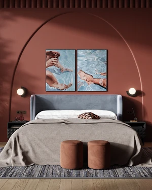 Двуспальная кровать с закругленным изголовьем на ножках Lulu в интерьере: фото 