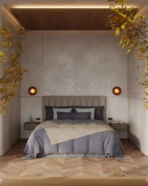 Кровать двуспальная на ножках, 140×200 см Elle в интерьере: фото 