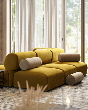 Дизайнерский модульный диван с пуфом 3-местный без механизма Fly в интерьере: фото 