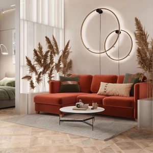 Дизайнерский угловой диван-кровать, 224/150 см, шагающая еврокнижка Bari в интерьере: фото 4