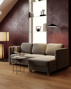 Дизайнерский угловой диван-кровать, 224/150 см, шагающая еврокнижка Bari в интерьере: фото 
