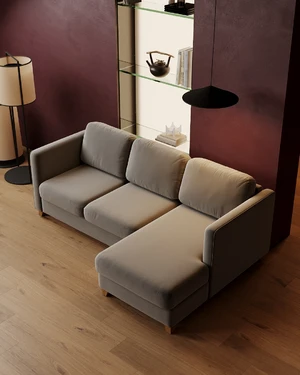 Угловой диван-кровать, 224/150 см, ткань Marseille Silver Bari в интерьере: фото 3