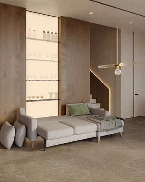 Дизайнерский угловой диван-кровать, 230/150 см, шагающая еврокнижка Mendini в интерьере: фото 2