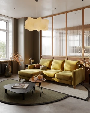 Дизайнерский угловой диван-кровать, 230/150 см, шагающая еврокнижка Mendini в интерьере: фото 4