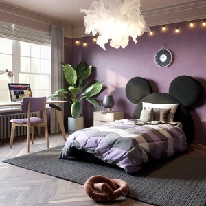 Кровать односпальная, детская, 80×160 см Ткань Velutto 26 Mickey в интерьере: фото 2