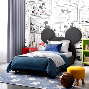 Кровать односпальная, детская, 80×160 см Ткань Velutto 26 Mickey в интерьере: фото 