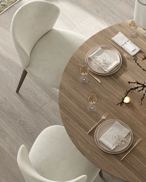 Дизайнерский обеденный стол круглый, американский орех Bernard в интерьере: фото 4
