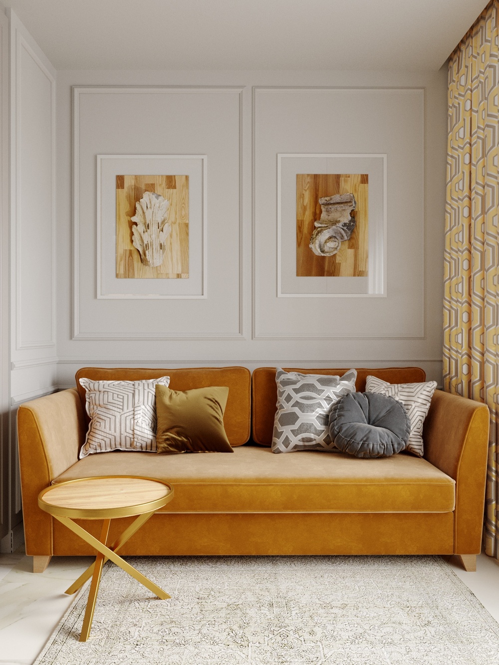 Мягкое золото: диван Wolsly в интерьере светлой кухни: фото NaN
