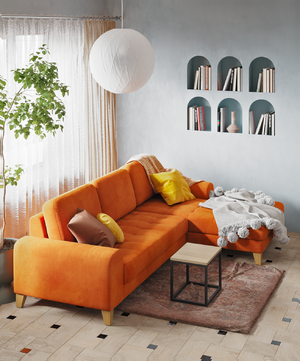 Интерьер гостиной с ярким оранжевым диваном Vittorio: фото 1