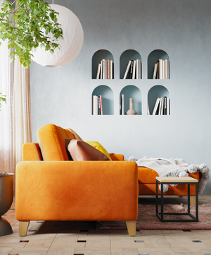 Интерьер гостиной с ярким оранжевым диваном Vittorio: фото 2