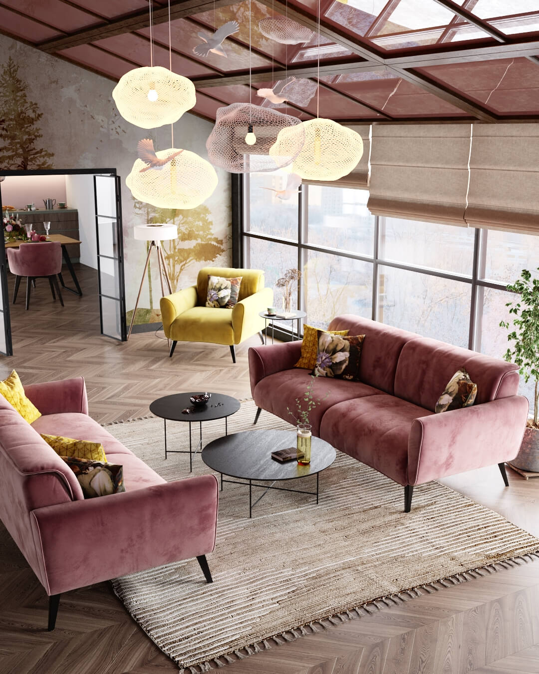 Дизайн гостиной в розовых тонах: 50 фото примеров