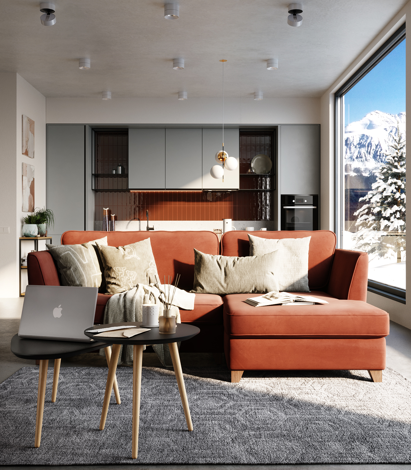 Интерьер современной гостиной с угловым диваном Wolsly: фото