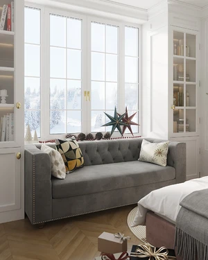 Интерьер розовой спальни для девушки: кровать Elle и диван Chesterfield Florence: фото 3