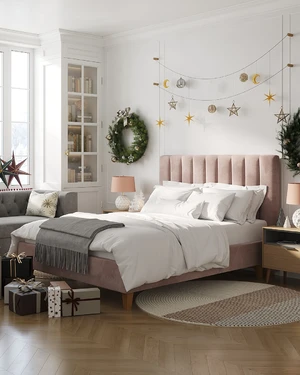 Интерьер розовой спальни для девушки: кровать Elle и диван Chesterfield Florence: фото 1