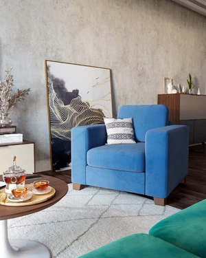 Интерьер новогодней гостиной с бирюзовым диваном Morti и оранжевым креслом Dallas: фото 2