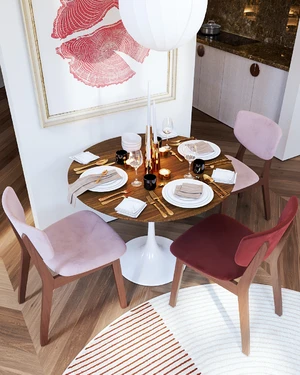 Интерьер обеденной зоны с круглым столом Tulip и стульями Tomas: фото 1