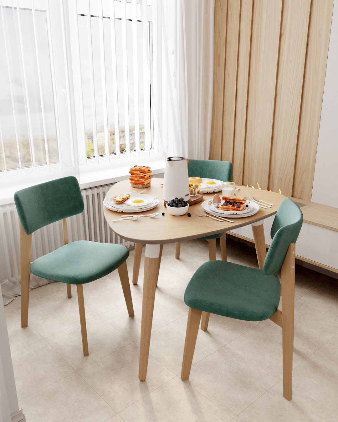 Интерьер  обеденной зоны со стульями Nampa и столом Monte Shell: фото
