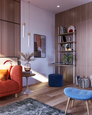Интерьер современной гостиной с ярким оранжевым диваном Tribeca: фото 2