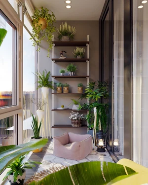 Интерьер цветочной лоджии в эко-стиле с ярким креслом Miami Lux: фото 1