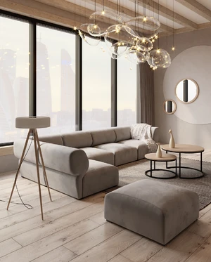 Интерьер современной гостиной с бежевым модульным диваном Fly: фото 