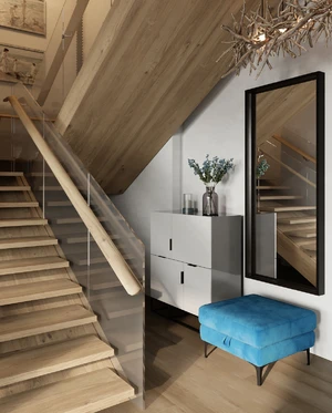 Интерьер современной скандинавской гостиной с голубым диваном Vento: фото 5