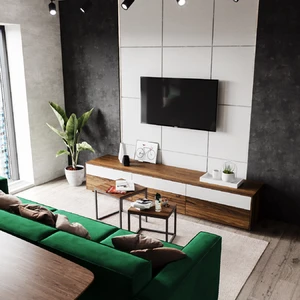 Интерьер кухни-гостиной с изумрудным модульным диваном Cubus: фото 1