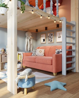 Интерьер детской с коралловым диваном Halston: фото 