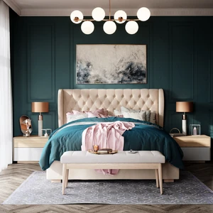 Интерьер спальни с бежевой подъемной кроватью Lauren в стиле неоклассика: фото 1