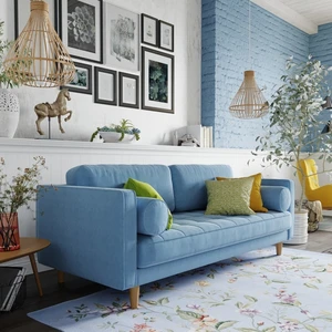 Интерьер гостиной с небесно-голубым диваном Scott: фото 