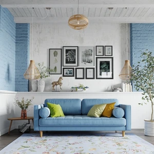 Интерьер гостиной с небесно-голубым диваном Scott: фото 1