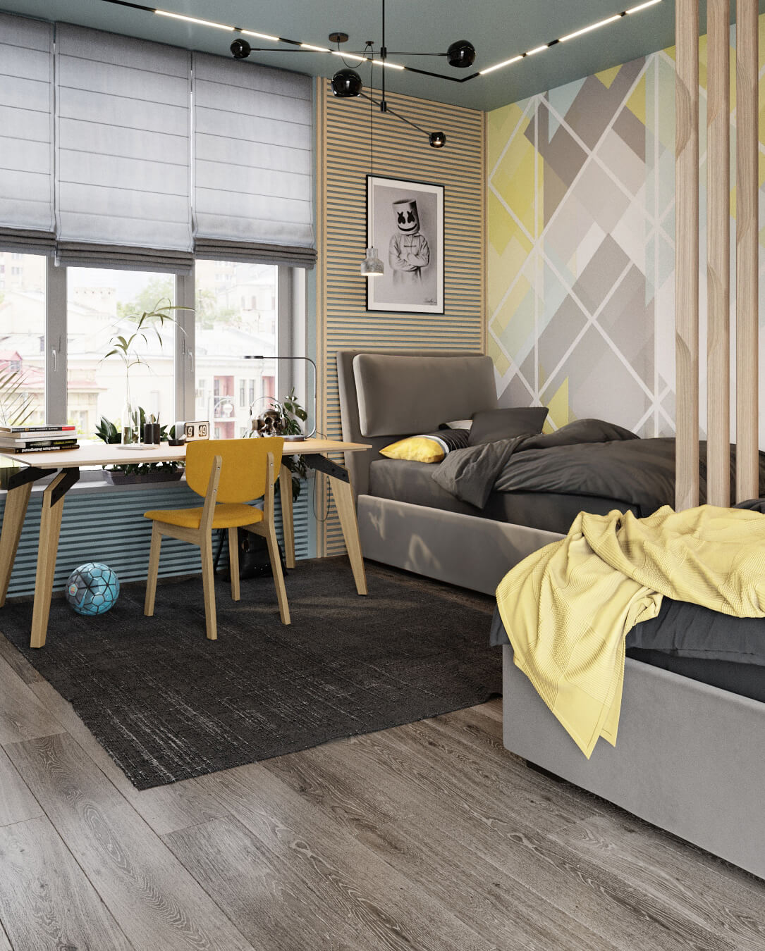 Комната для мальчиков с двумя кроватями Parc в сером цвете: фото