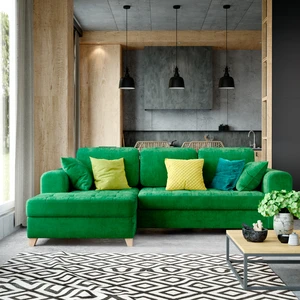Кухня-гостиная в стиле лофт с ярко-зеленым диваном Vittorio: фото 