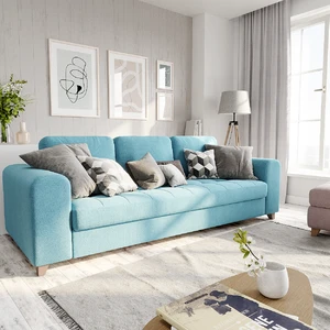 Интерьер гостиной в светлых тонах с голубым диваном Vittorio: фото 