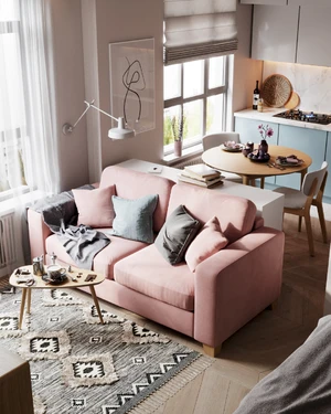Интерьер студии с розовым диваном Morti: фото 