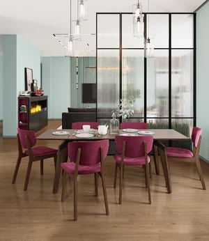 Интерьер нейтральной кухни-гостиной с розовыми стульями Tomas и столом Oscar: фото 2