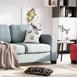 Интерьер гостиной с серо-голубым диваном Morti: фото 1