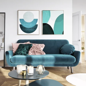 Интерьер светлой гостиной с темно-бирюзовым диваном Jonah: фото 