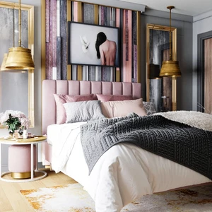 Яркая спальня с двуспальной розовой кроватью Elle: фото 