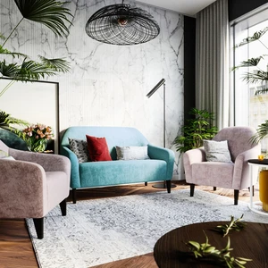 Интерьер светлой гостиной с голубым диваном Miami Lux: фото 2