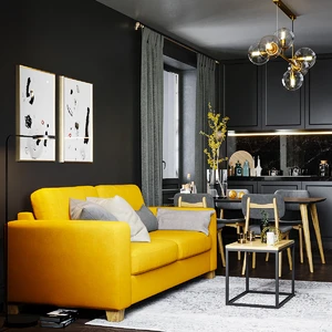 Интерьер темной студии с желтым диваном Morti: фото 1