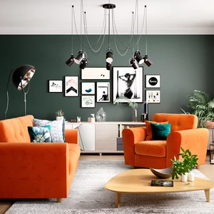 Темная гостиная с оранжевым диваном Arden: фото 