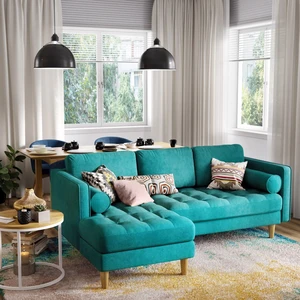 Светлая студия с зеленым угловым диваном Scott: фото 