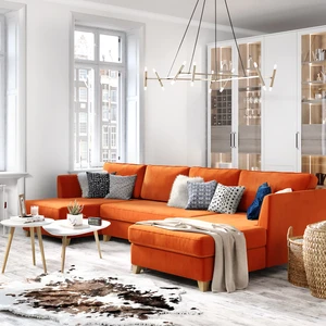Светлый интерьер с оранжевым угловым диваном Wolsly: фото 