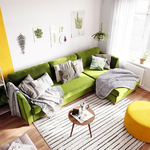 Светлый интерьер с зеленым угловым диваном Wolsly: фото 1