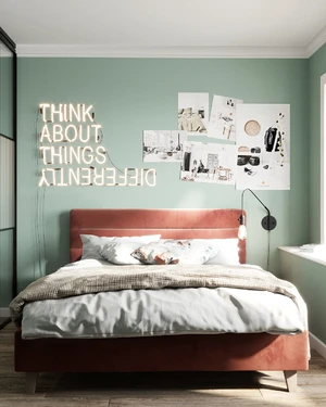 Двуспальная кровать с низким изголовьем на ножках Tara Low в интерьере: фото 