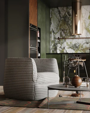 Кресло дизайнерское, 80×82×72 см ткань Buckle White Spin в интерьере: фото 4
