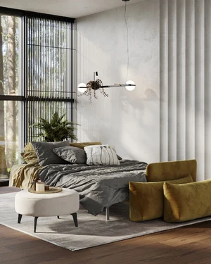 Дизайнерский диван-кровать, шагающая еврокнижка Archi в интерьере: фото 5