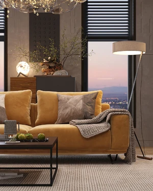 Гостиная в современном стиле с ярко-желтым диваном Zillis: фото 2
